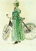 Carl Larsson, fru grosshandlare eriksson-kvinna vid cykel